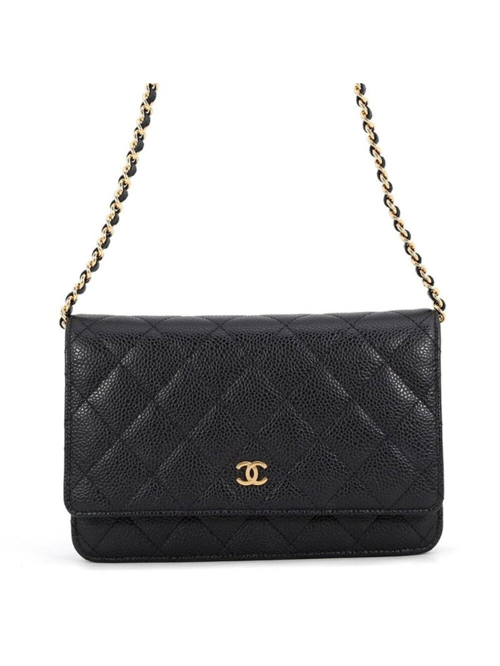 Chanel Chain Wallet Classic Quilted CC Logo Caviar Leather Black Shoulder Bag